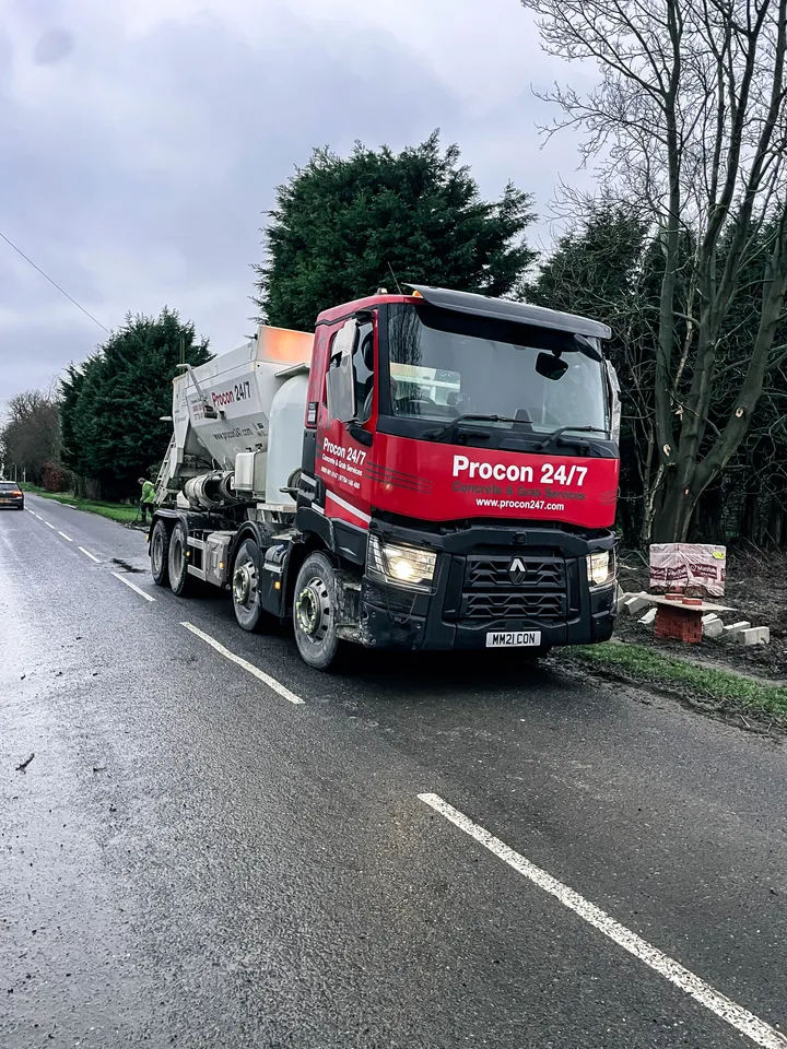 Procon 24/7 volumetric mixer pouring on-site at a Yorkshire housing development