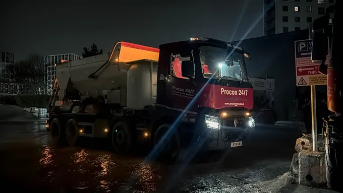 Procon mixer in the yard at night